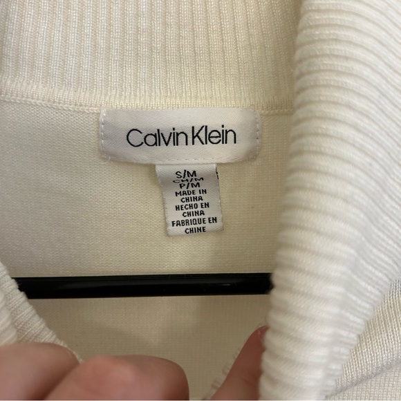 Calvin Klein Oversized Turtleneck Cape Sweater White Tan Pink Gray Stripe S/M - Picture 4 of 8